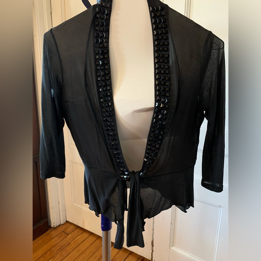 Elegant Black Sheer Jacket with Studded Trim